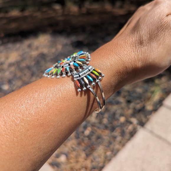 Zuni Petite Needle Point Bracelet Multi Stones Native American Signed  Sz 6.25** - Picture 10 of 10